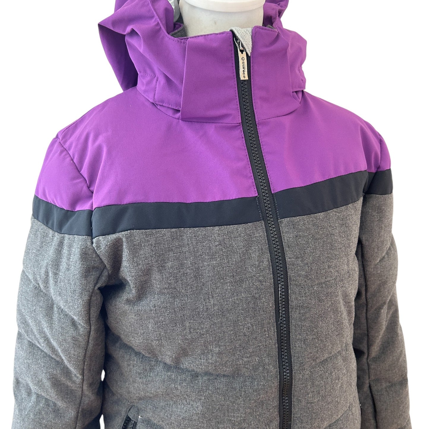 Sunice Purple and Gray Hooded Ski Jacket Detachable Hood Youth Size 14