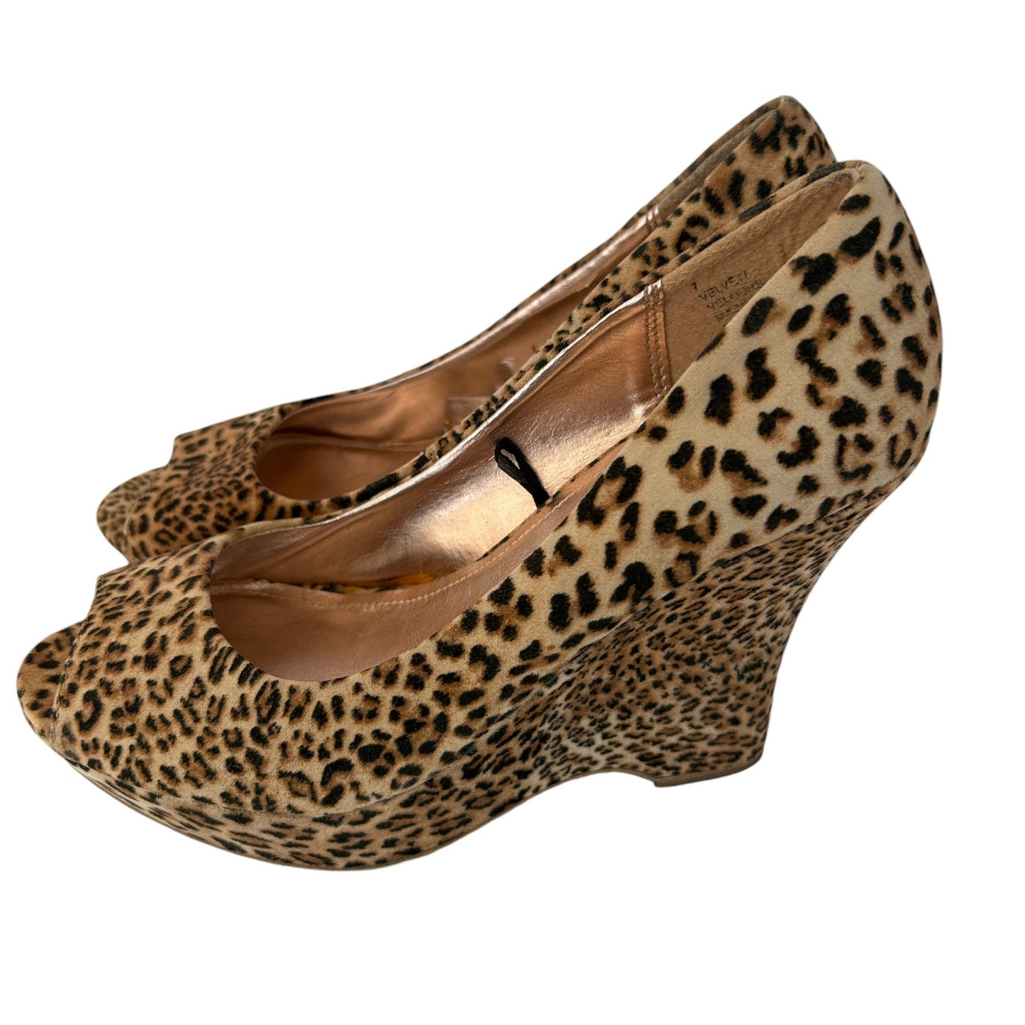 Express Cheetah Animal Print Peep Toe Platform Wedge Heels Womens Size 7