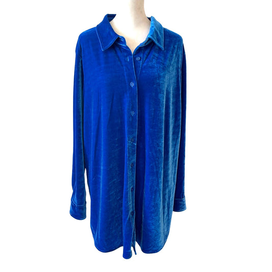 Soft Surroundings Royal Blue Velvet Button Down Top Lagenlook Size 1X