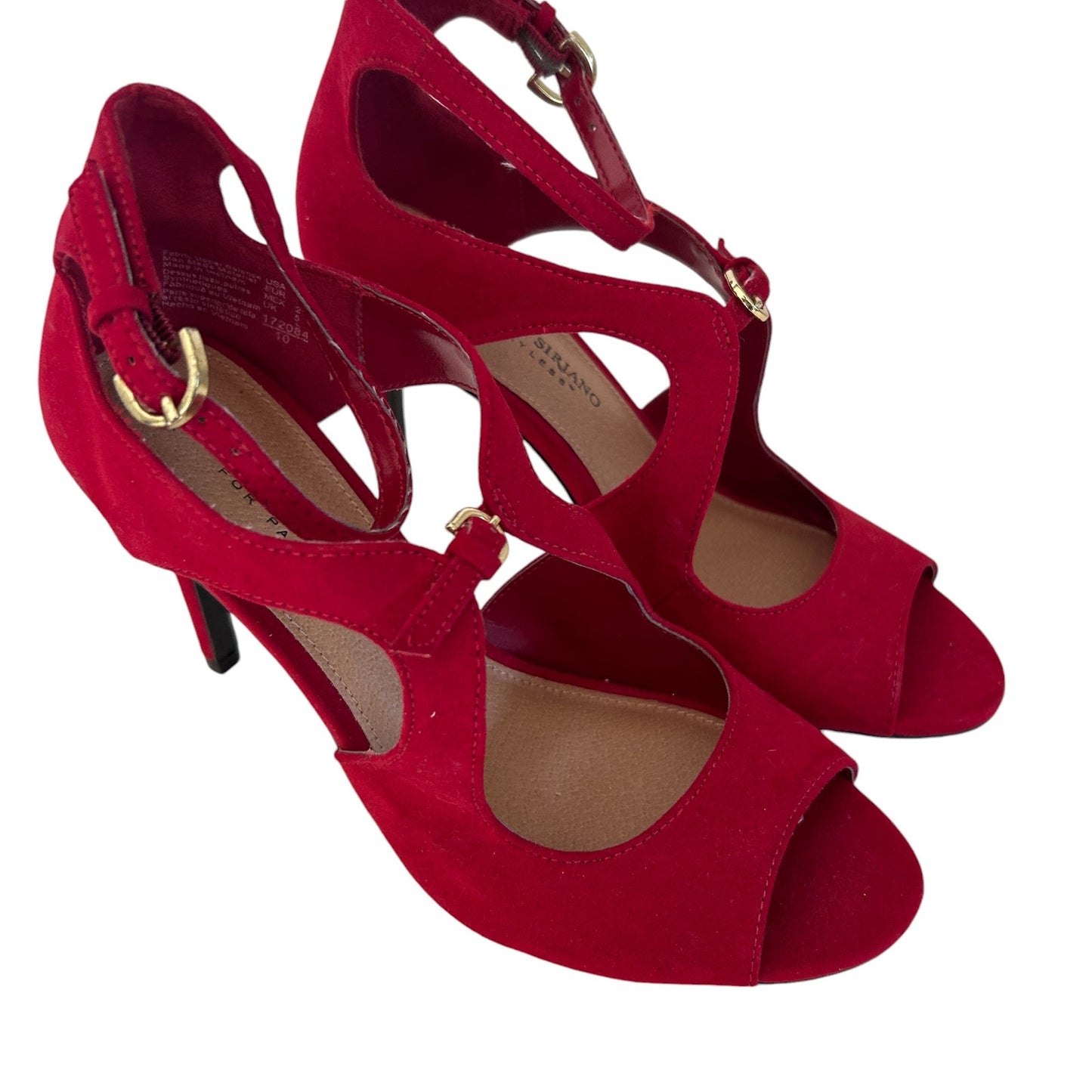 Christian Siriano Red Suede Open Toe Cut-Out Ankle Strap Heels Womens Size 6.5