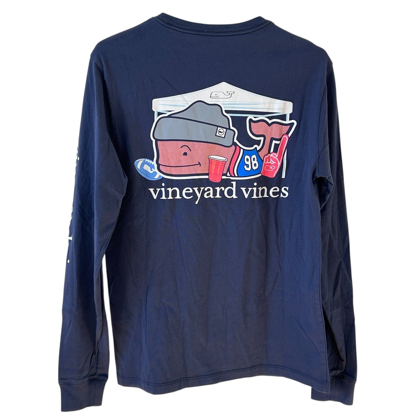 Vineyard Vines Blue Gray Long Sleeve Pocket Tee Football Tailgate Mens Size XS