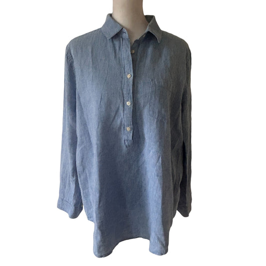 Gap Linen Blend Blue Chambray Denim Button Tunic Top Shirt Womens Size Medium