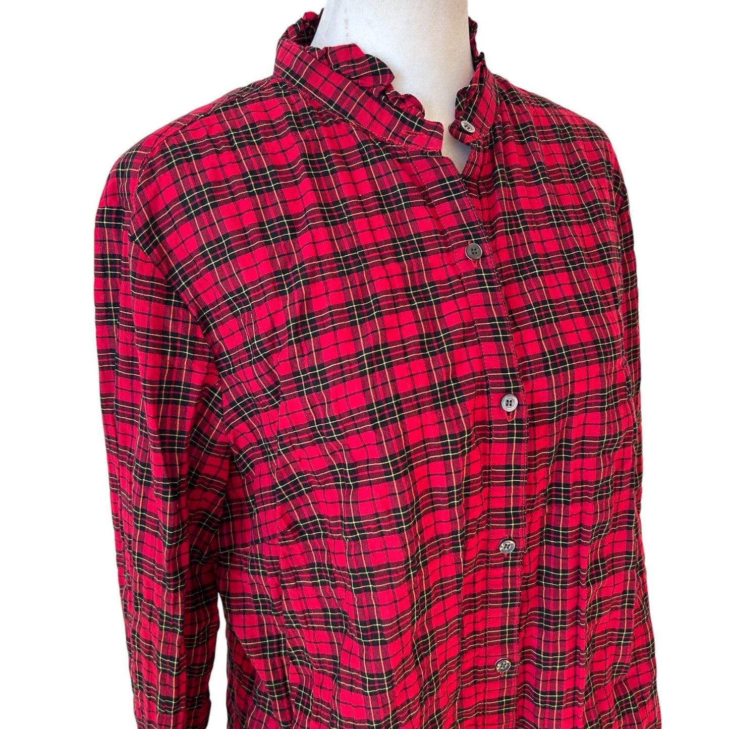 J. McLaughlin Red, Black, Yellow Tartan Plaid Button Down Size Large