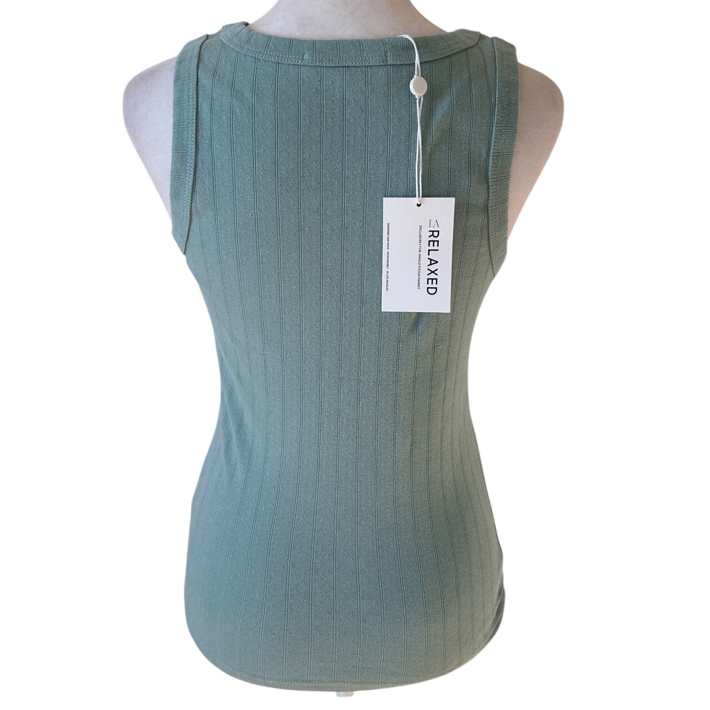 LA Relaxed Green Carmella Organic Cotton Pointelle Tank Top Size Small NEW