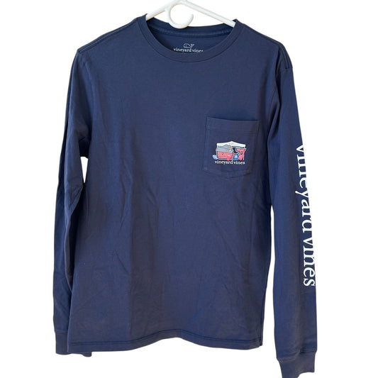 Vineyard Vines Blue Gray Long Sleeve Pocket Tee Football Tailgate Mens Size XS