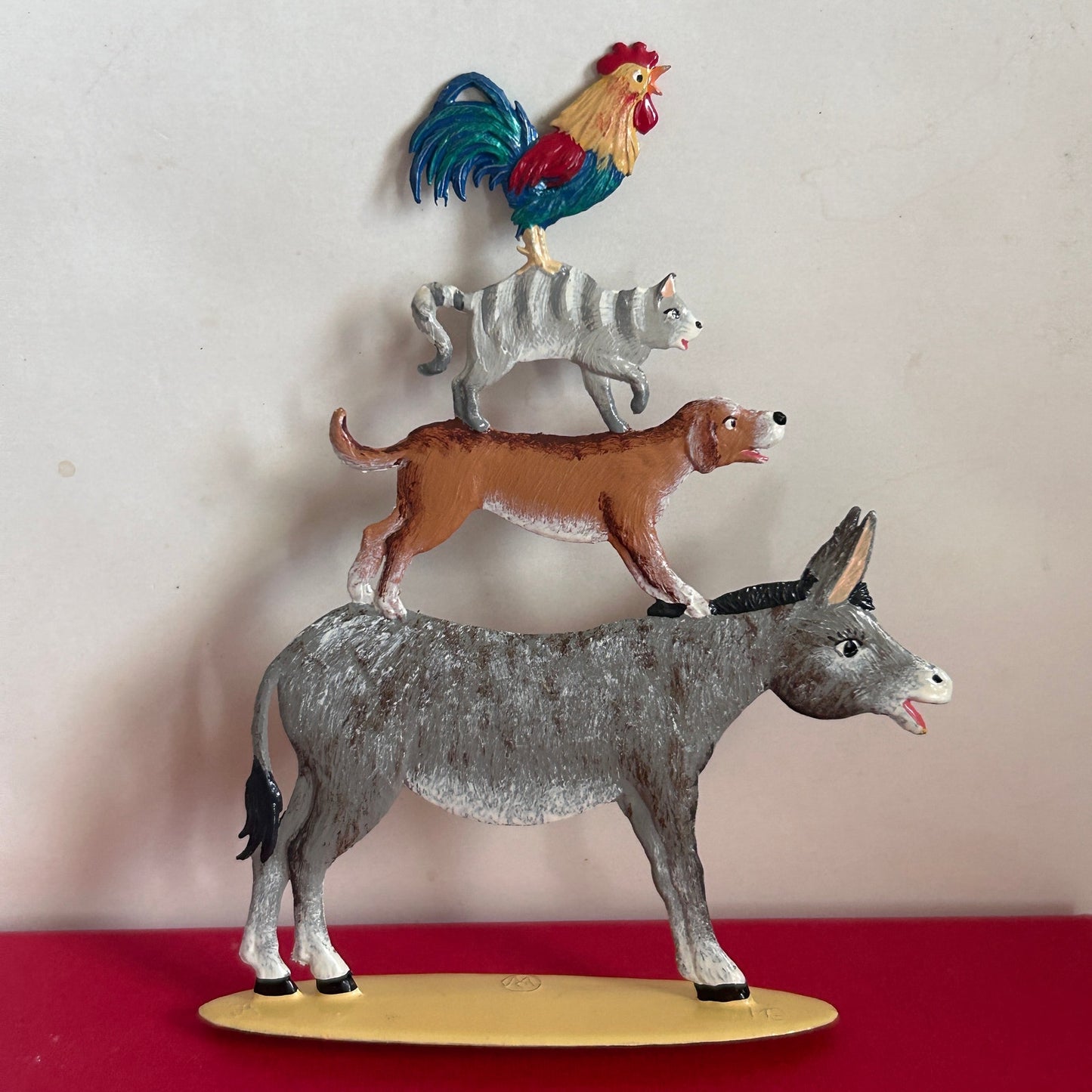 Wilhelm Schweizer Pewter Art Stacked Donkey, Dog, Cat, Rooster Figurine In Box