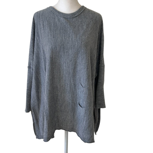 Mersea One Size Gray Pullover Sweater 3/4 Sleeves Split Sides Womens OS