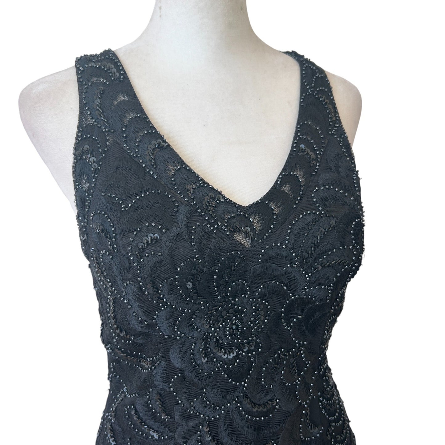 Sue Wong Nocturne Black Beaded Sleeveless Short Cocktail Dress Womens Size 2