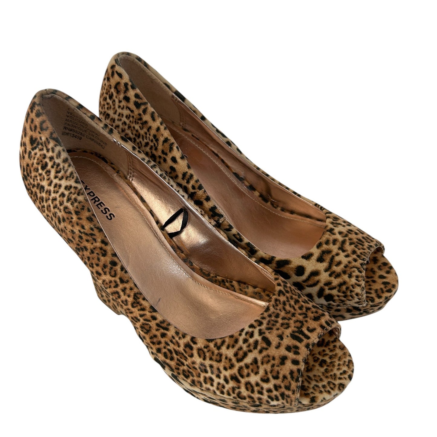 Express Cheetah Animal Print Peep Toe Platform Wedge Heels Womens Size 7