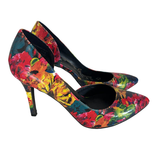 Brash Red, Black, Yellow Blue Floral D'Orsay Pointy Toe Heels Womens Size 6.5