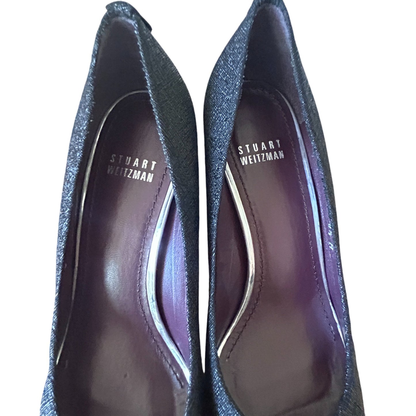 Stuart Weitzman Logo Plainfield Black Peep Toe Heels Womens Size 8.5 NEW