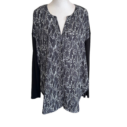 Lysse New York Black Snakeskin V-Neck Tunic Blouse Top Womens Size Medium