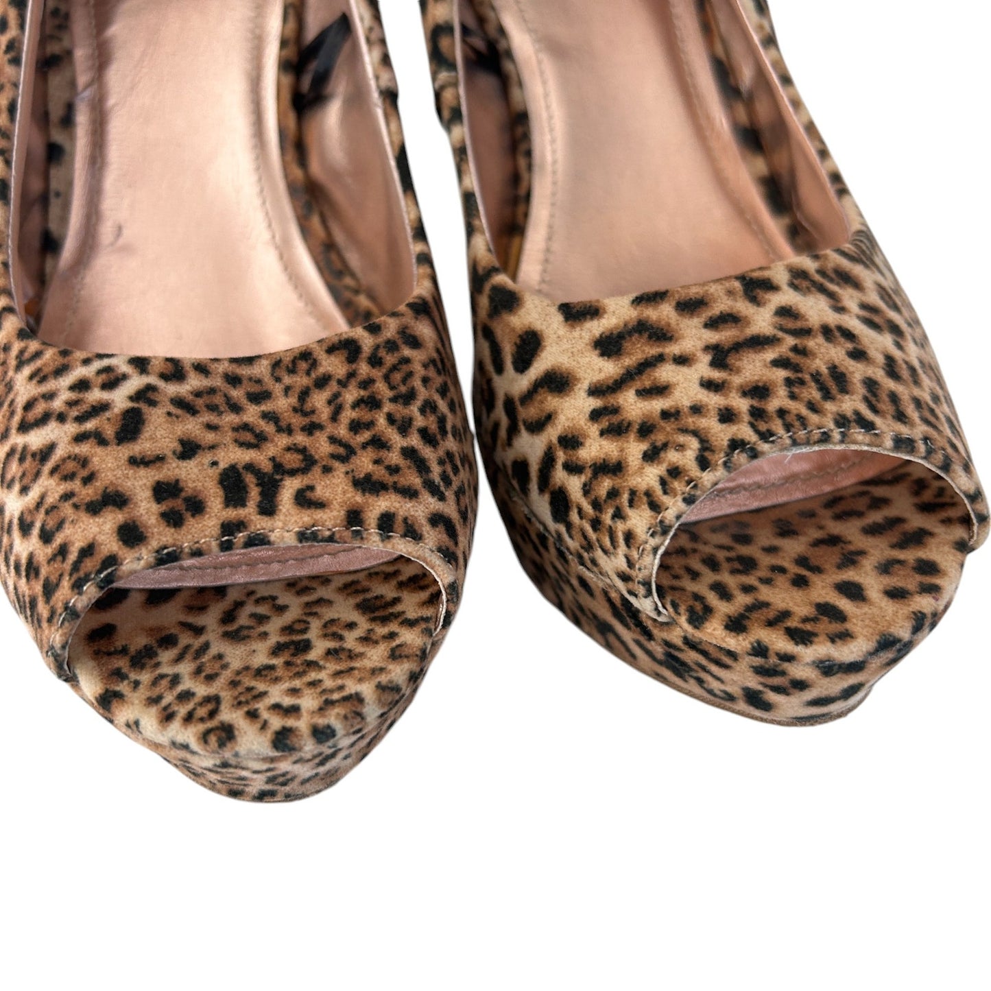 Express Cheetah Animal Print Peep Toe Platform Wedge Heels Womens Size 7