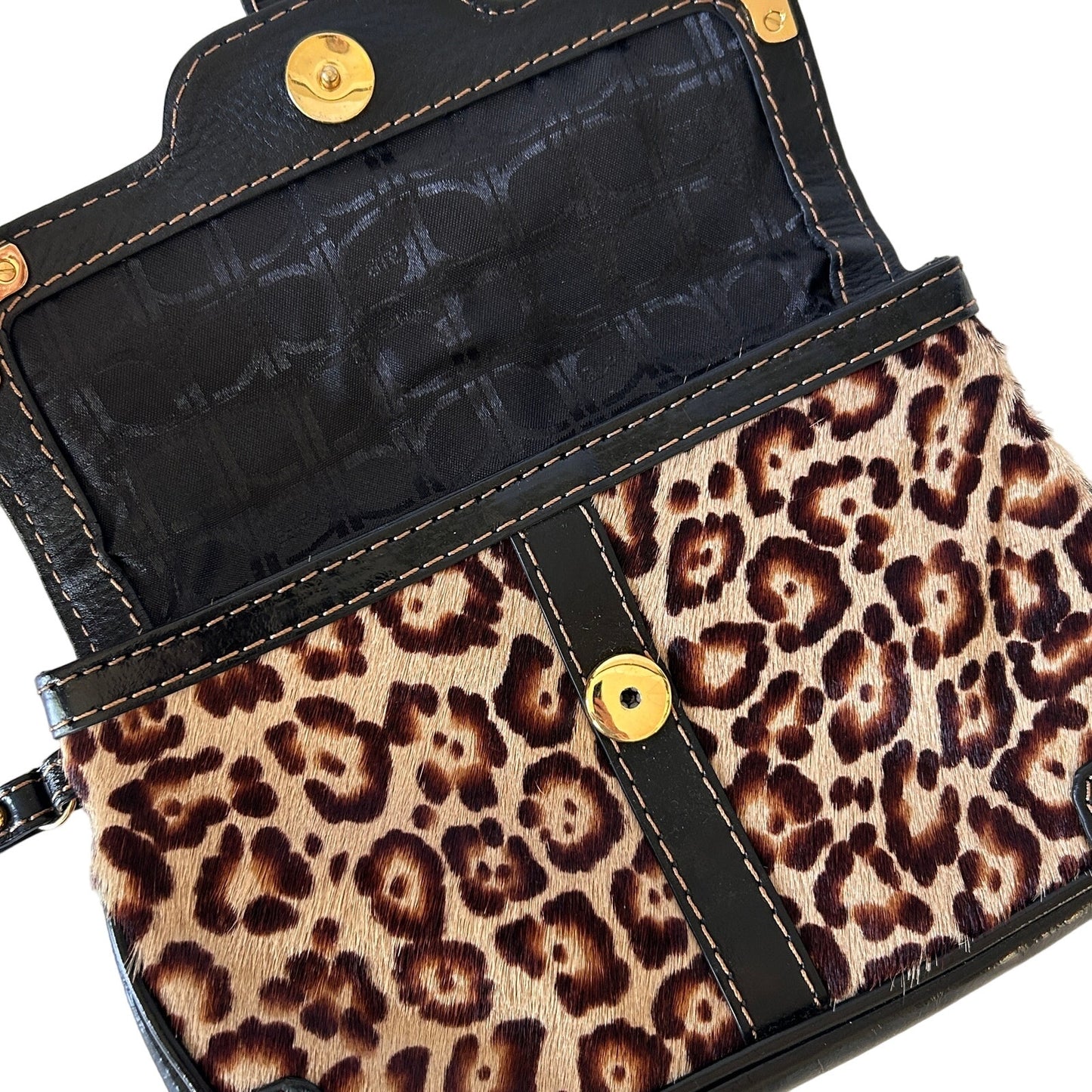 Rafe New York Leopard Print Black Tan Calf Hair Leather Clutch Wristlet