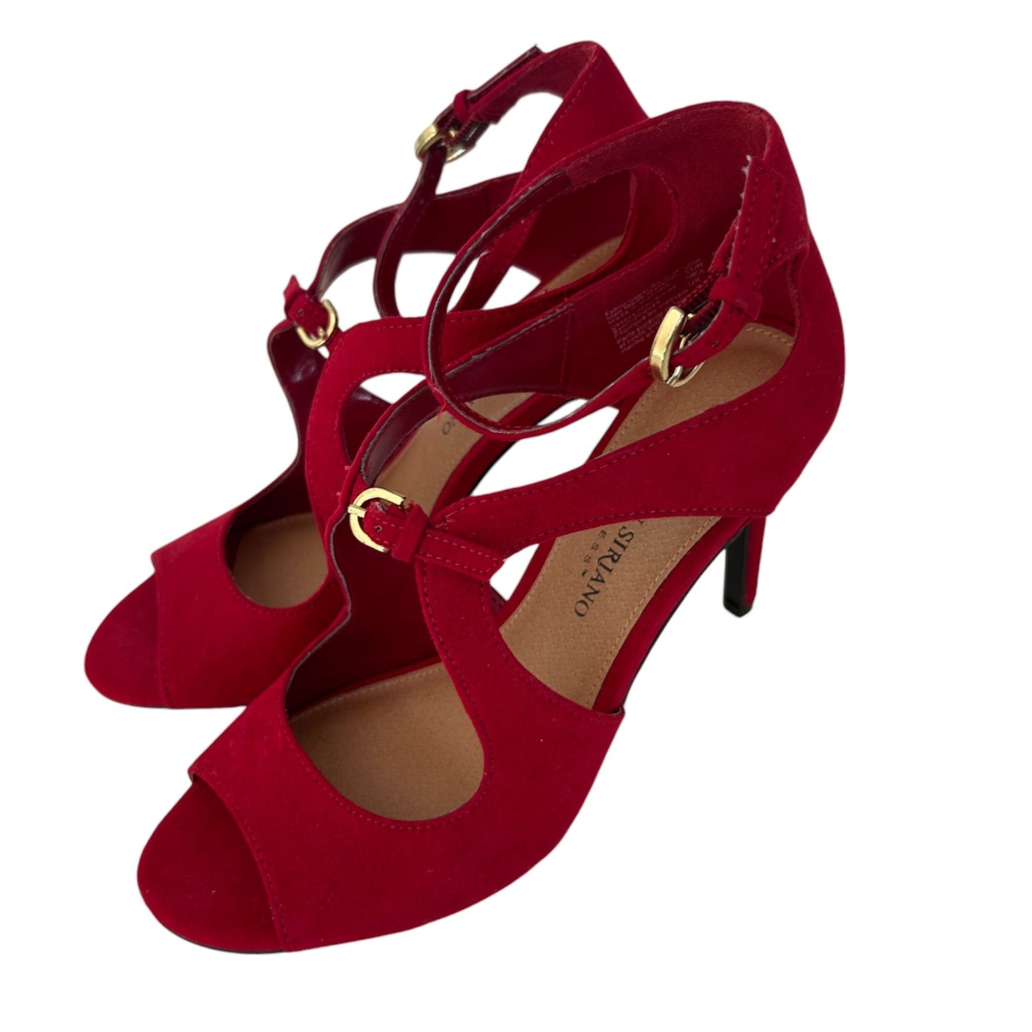 Christian Siriano Red Suede Open Toe Cut-Out Ankle Strap Heels Womens Size 6.5