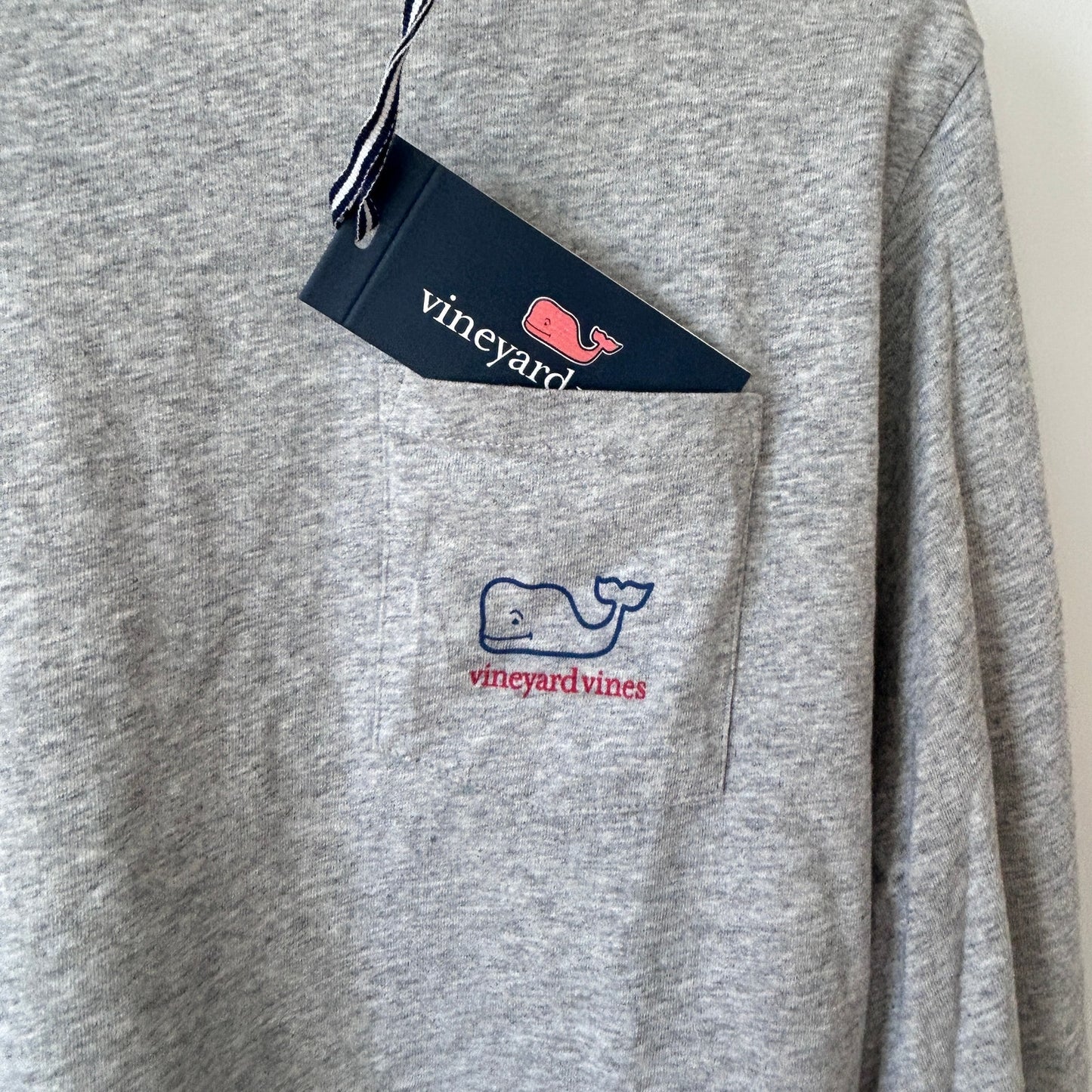 Vineyard Vines Gray Heather Long Sleeve Whale Pocket Tee Size Youth XL NWT