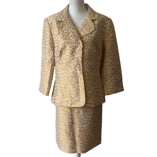 Sara Campbell Yelow Floral Two-Piece Blazer and Skirt Set Suit Womens Size 10