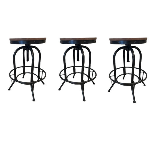 3 Industrial Rustic Farmhouse Adjustable Height Swivel Bar Stools Counter Stools