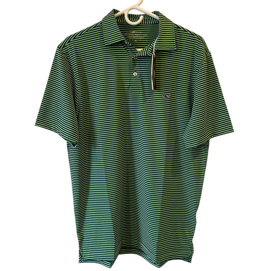 Vineyard Vines Green, Blue Bradley Stripe NEW Performance Polo Mens Medium