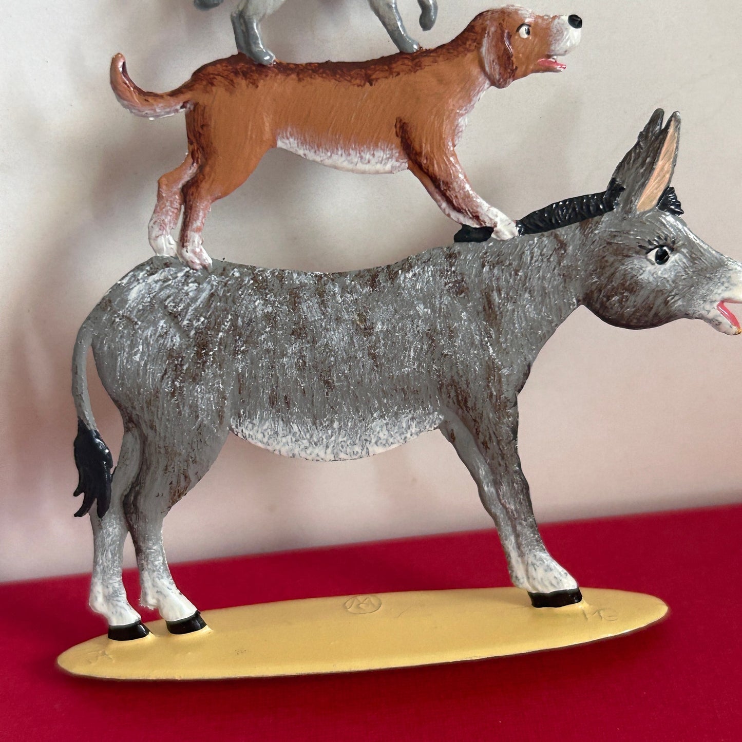 Wilhelm Schweizer Pewter Art Stacked Donkey, Dog, Cat, Rooster Figurine In Box