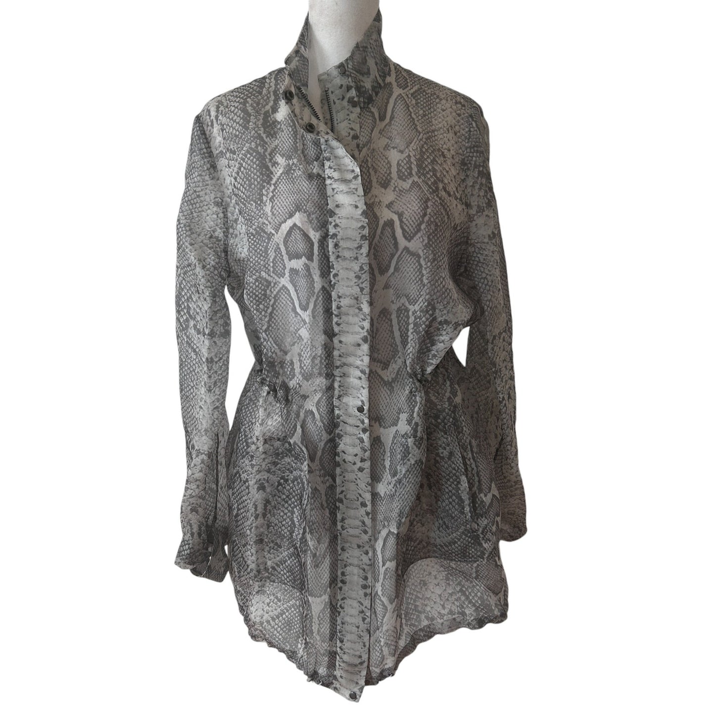 Per Se by Carlisle Gray Snakeskin Sheer Cinched Full Zip Jacket Womens Size 6