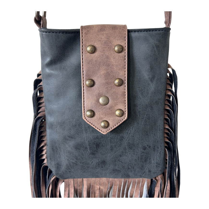 Revolution Black and Brown Crossbody Fringe Western Boho Cowboy Festival Studded