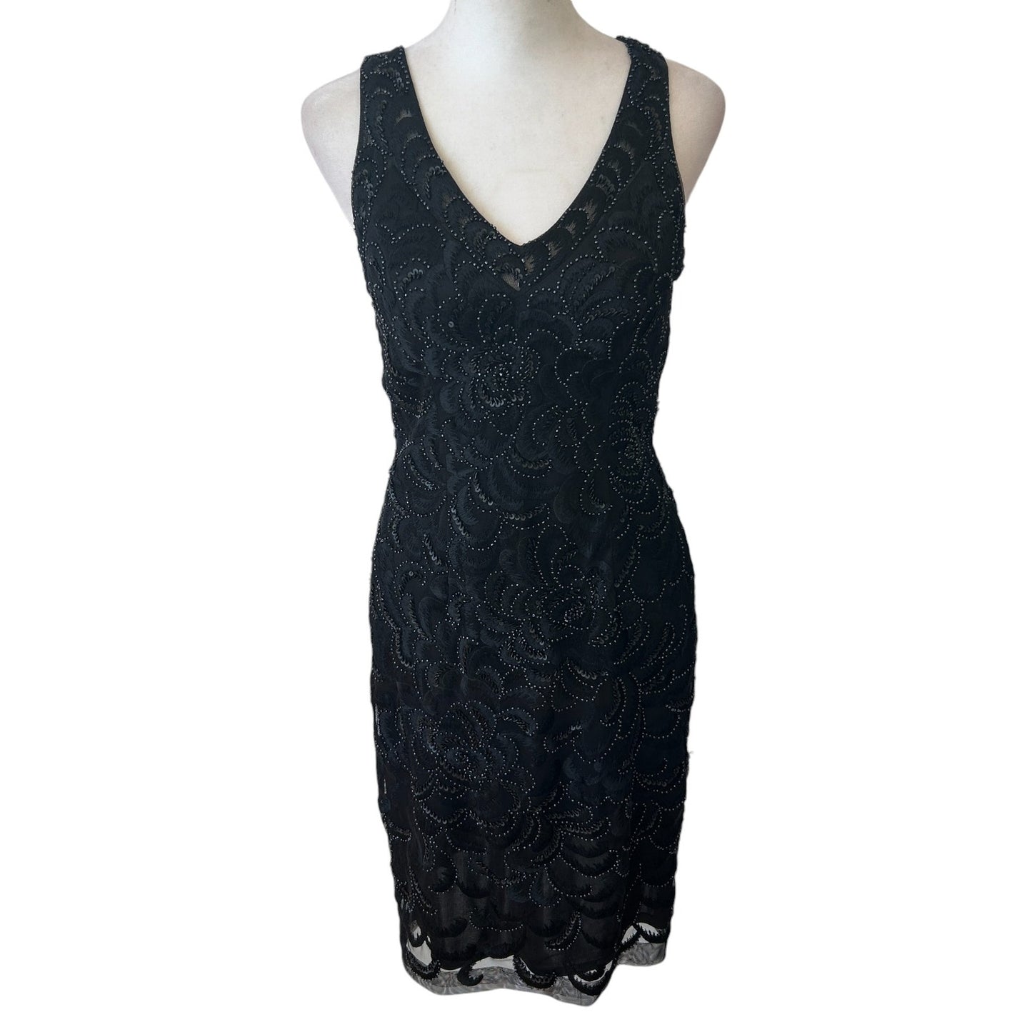 Sue Wong Nocturne Black Beaded Sleeveless Short Cocktail Dress Womens Size 2