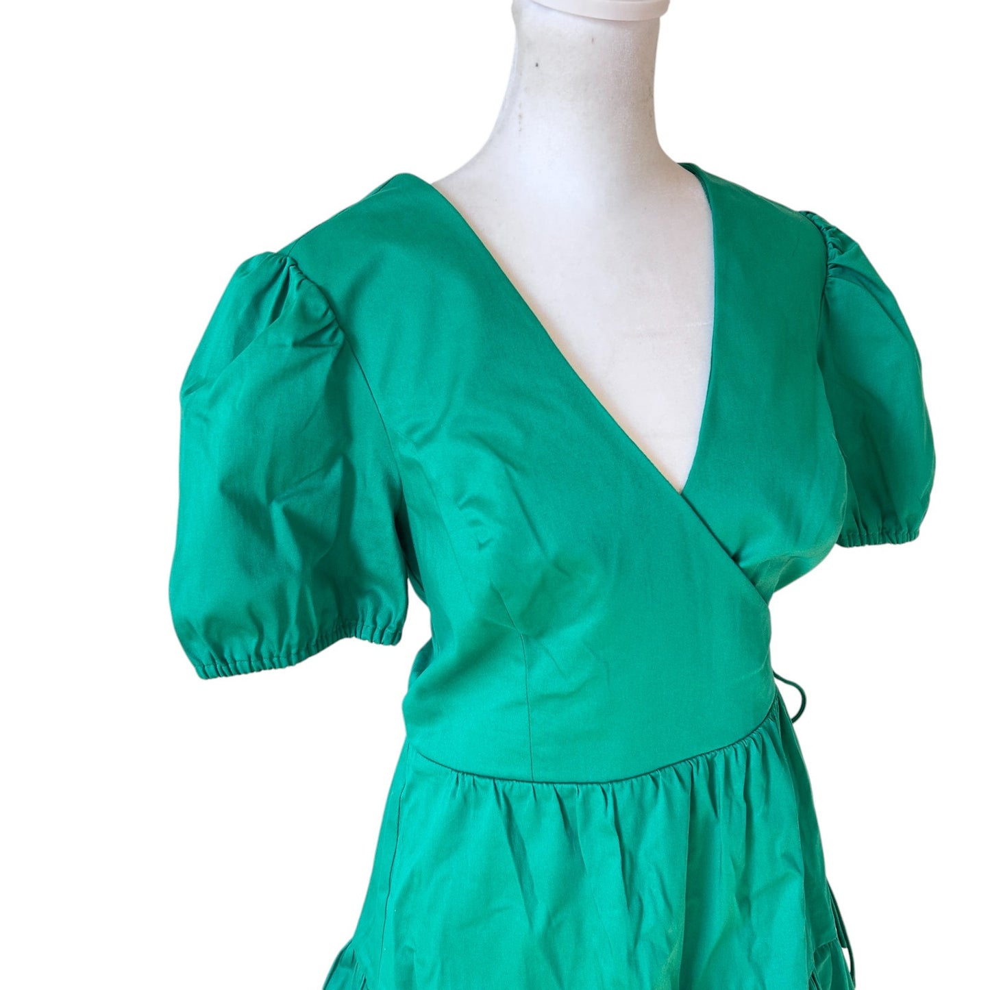 Adrianna Papell Kelly Green V-Neck Short Sleeve Ruffled Mini Dress Womens Size 6