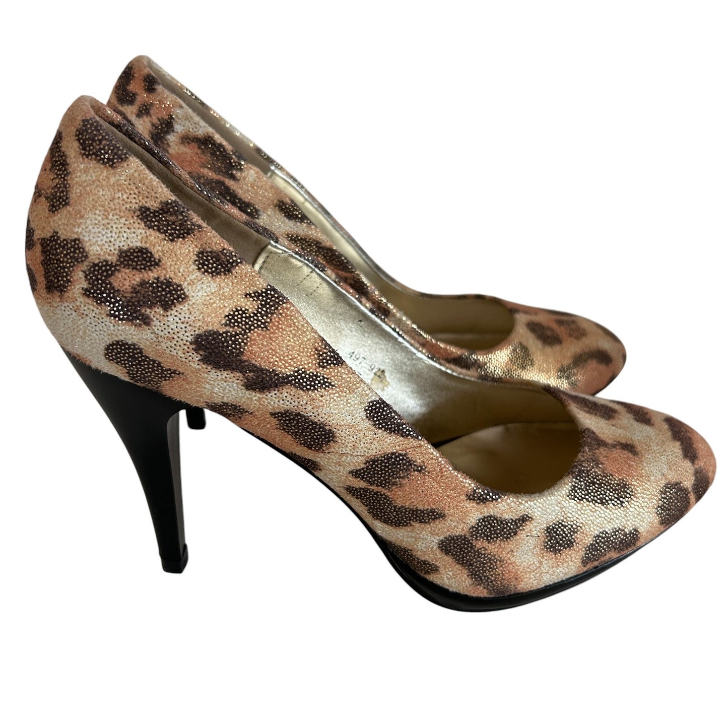 Centro Gold and Brown Textured Cheetah Round Toe Heels Pumps Womens Size 7