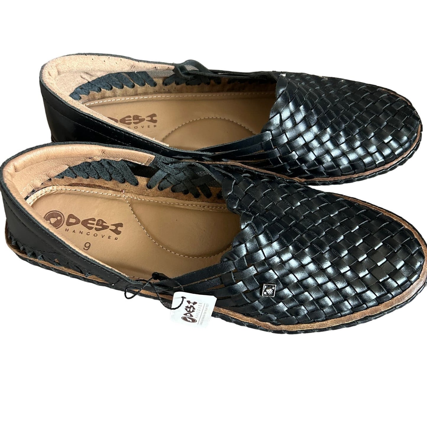 Desi Hangover Holas Black Leather Slip-On Woven Loafers Shoes Men's Size 9 NWT