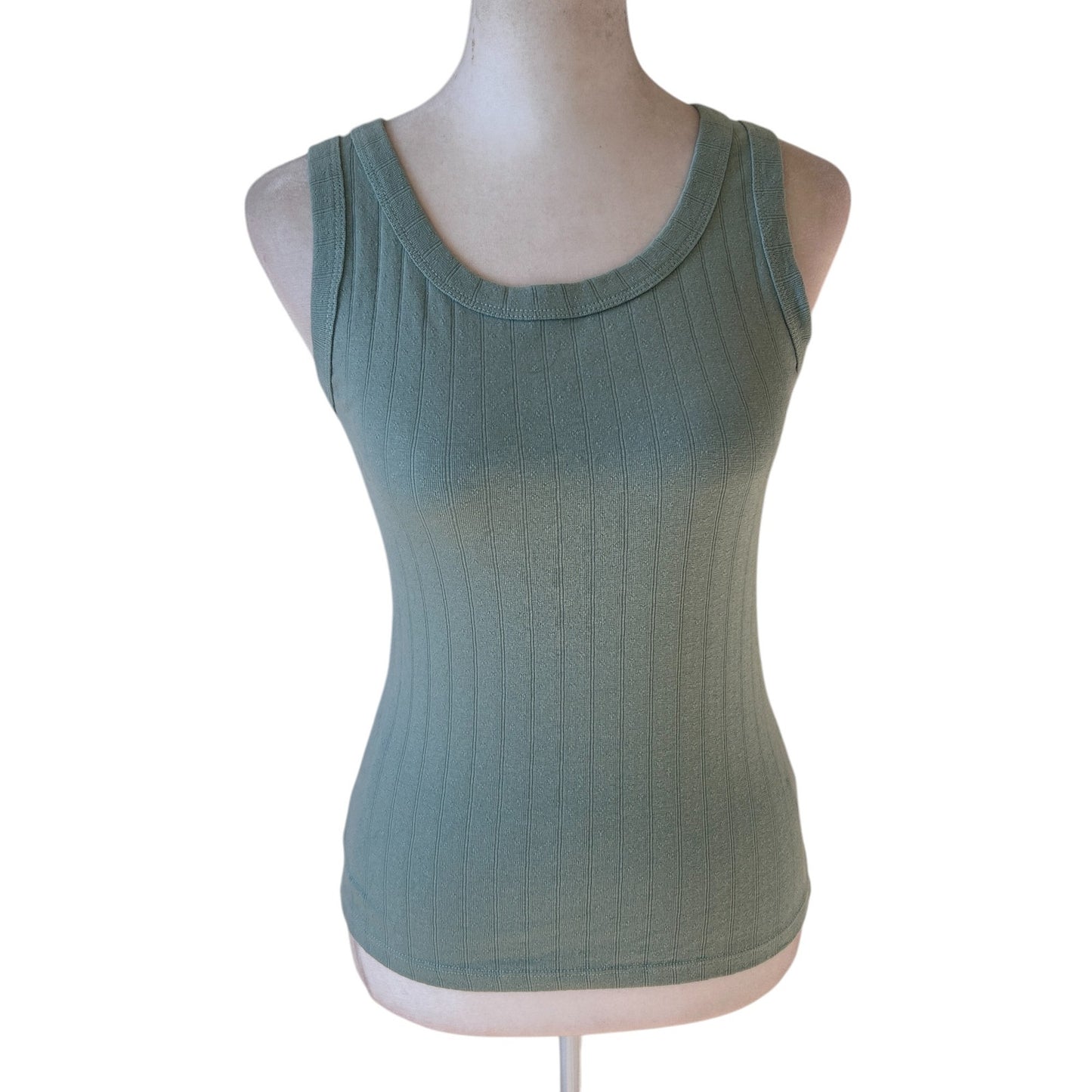 LA Relaxed Green Carmella Organic Cotton Pointelle Tank Top Size Small NEW