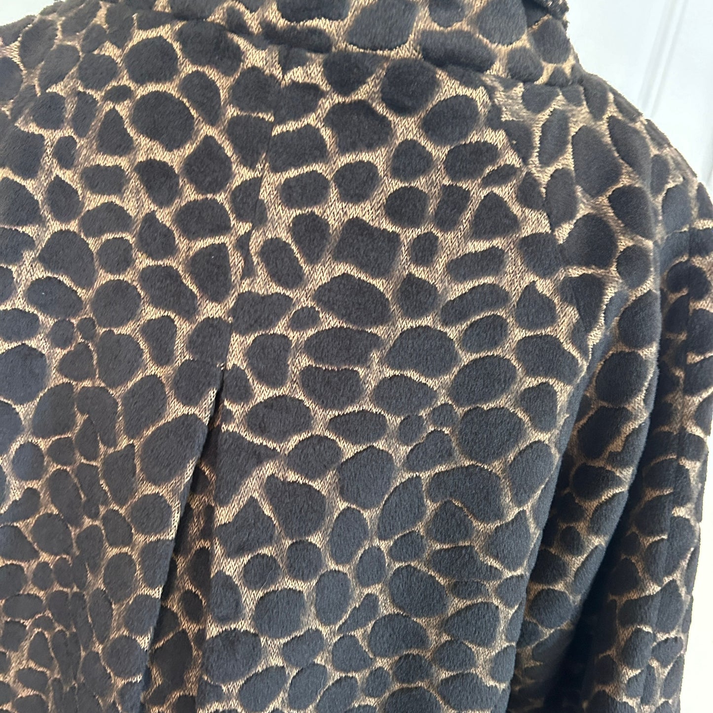 Luii Anthropologie Brown Black Giraffe Animal Print Swing Coat Size Medium