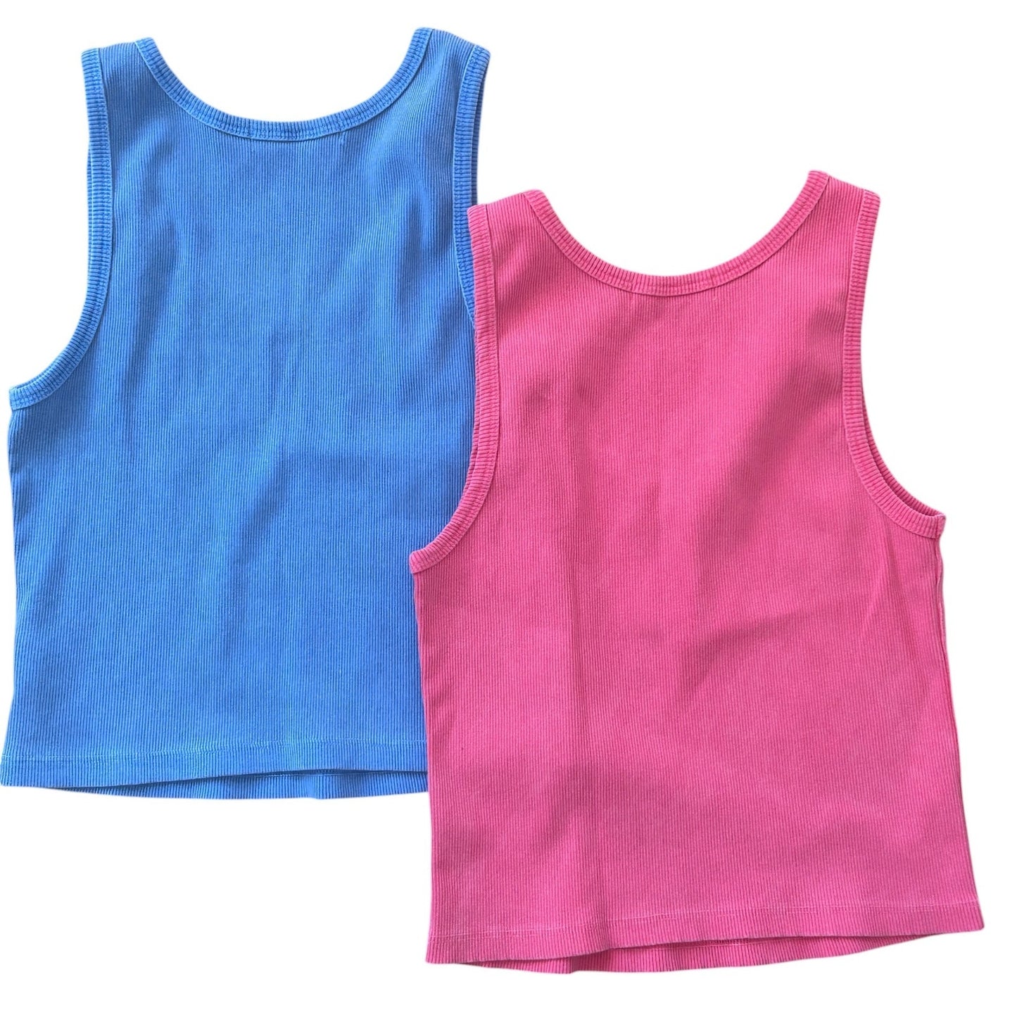 Perfect White Tee LOT 2 Ribbed Tank Tops Pink and Blue Womens Size Medium