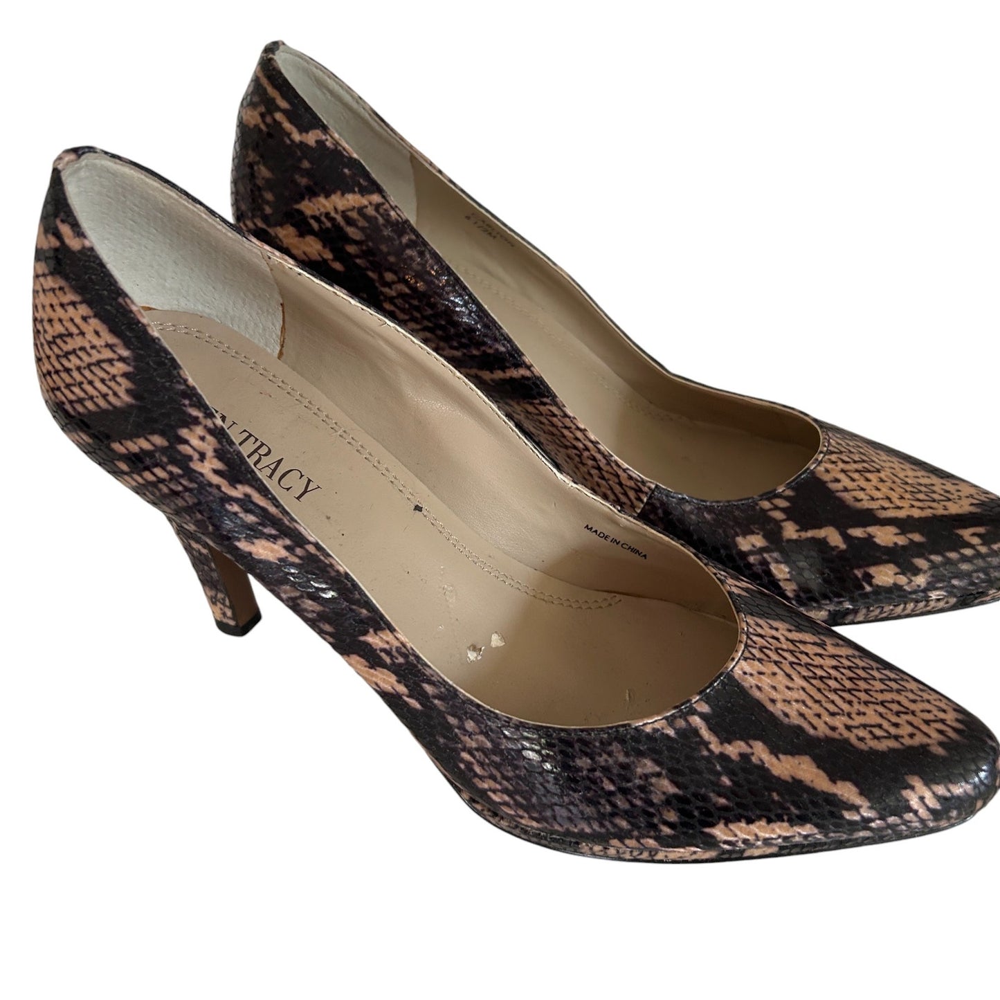 Ellen Tracy Carlton Black, Tan Snakeskin Textured Leather Pumps Heels Size 6.5