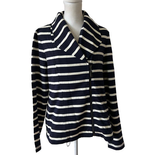 Talbots NEW Blue and White Striped Knit Full Zip Blazer Nautical Size Medium