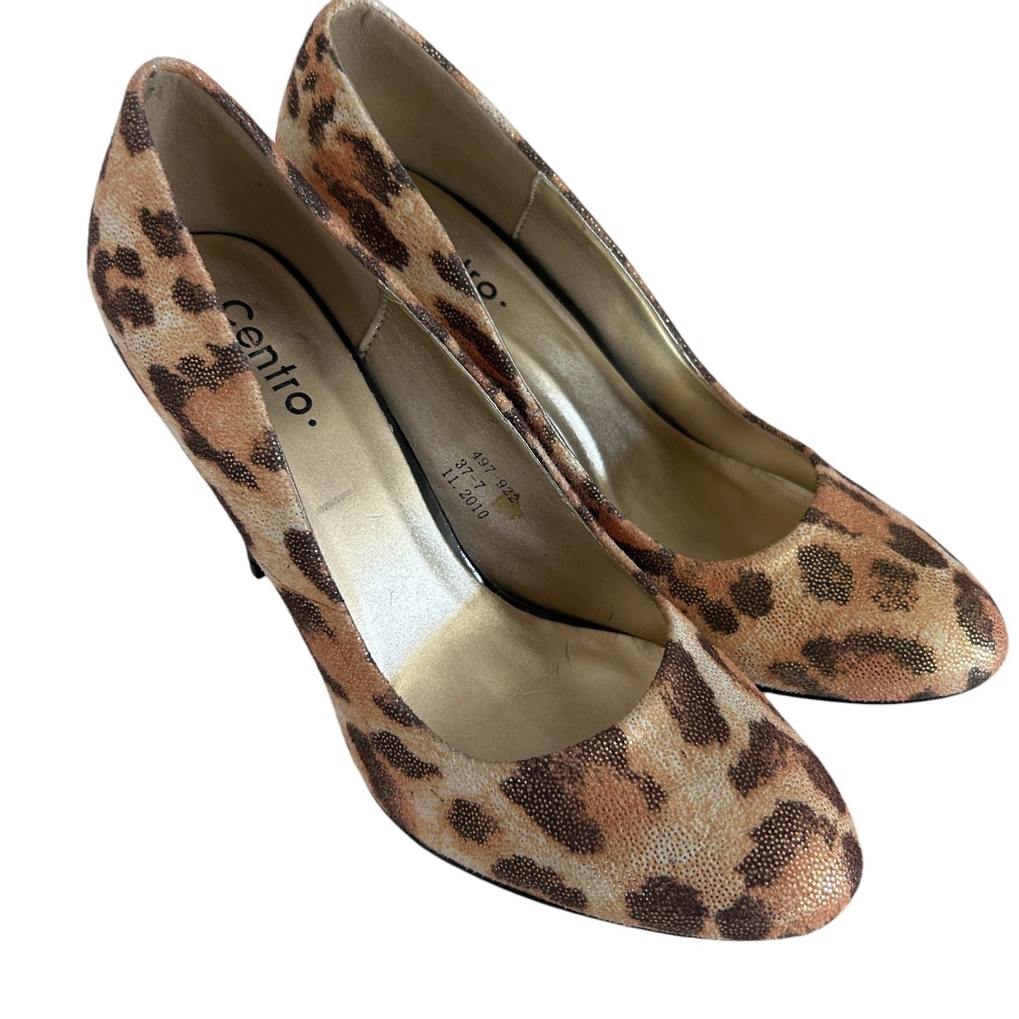 Centro Gold and Brown Textured Cheetah Round Toe Heels Pumps Womens Size 7