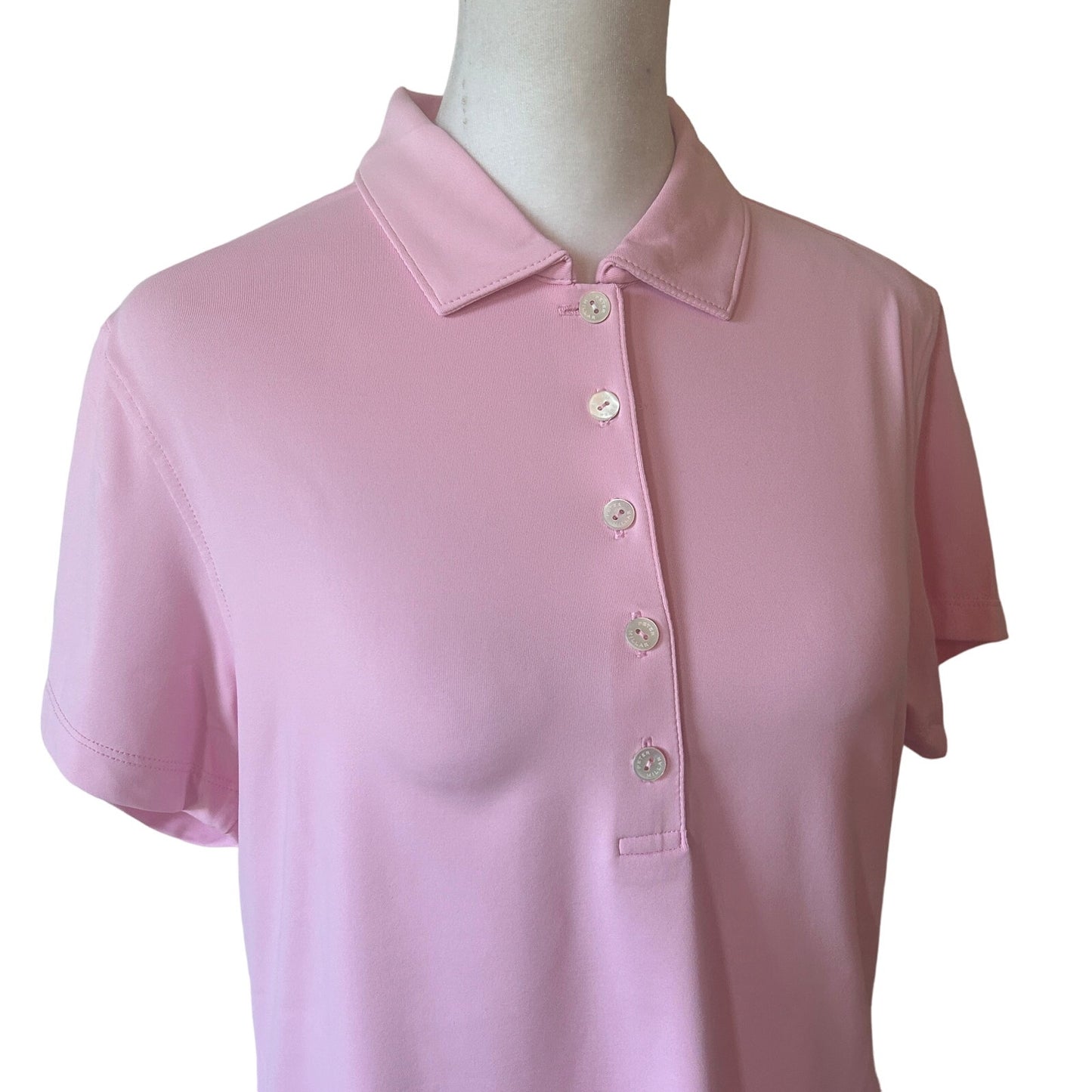 Peter Millar NWT Palmer Pink Button Polo Golf Shirt Womens Size Medium UPF 50+