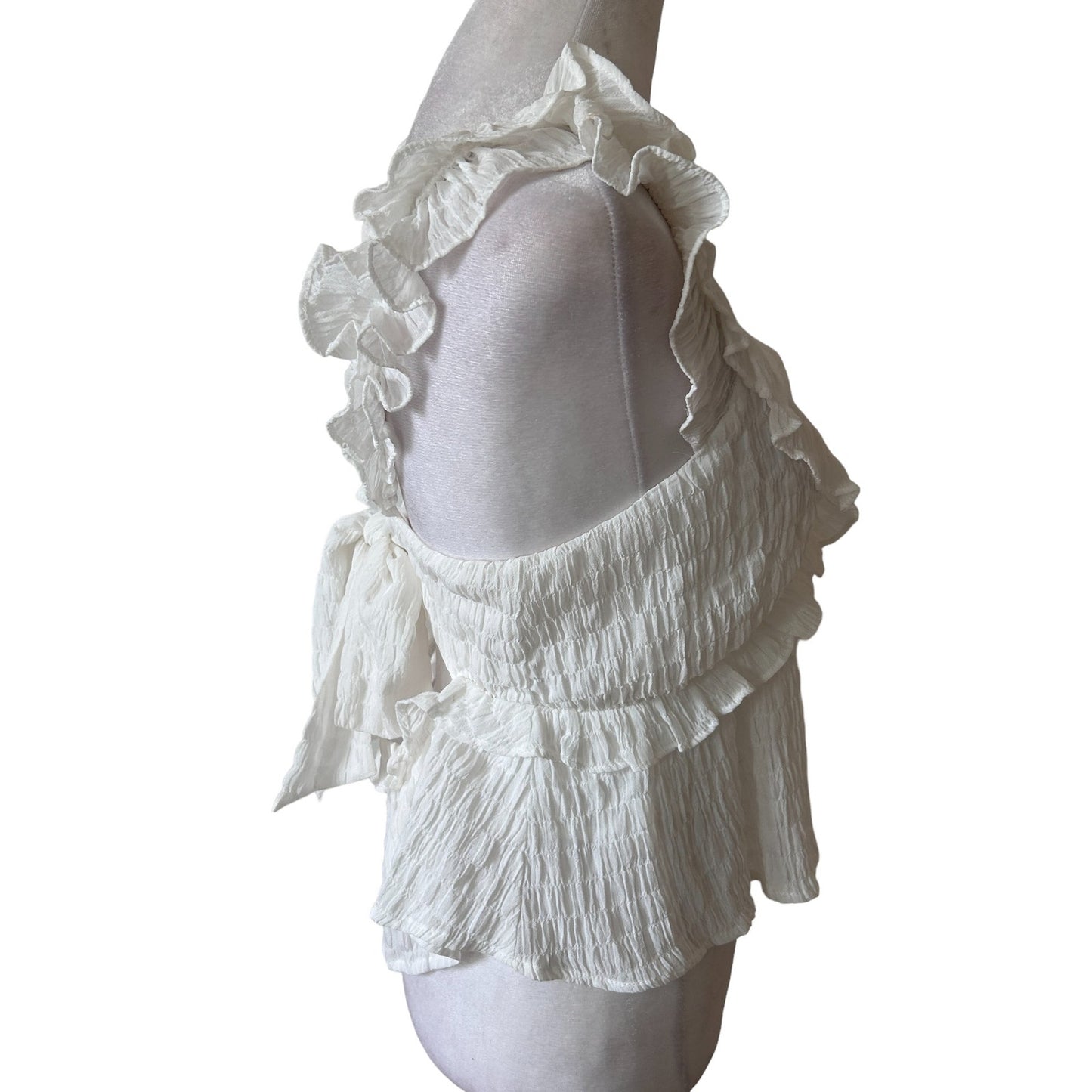 In Your Favor White Ruffled Boho Sleeveless Deep V-Neck Top Womens Size Medium