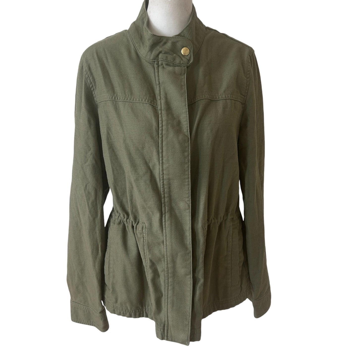 J Crew Olive Green Full Zip Cinch Waist Jacket Womens Size Medium