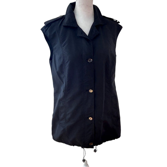 W by Worth Black Vest Cinch Waist Full Zip Button Front Womens Size 4