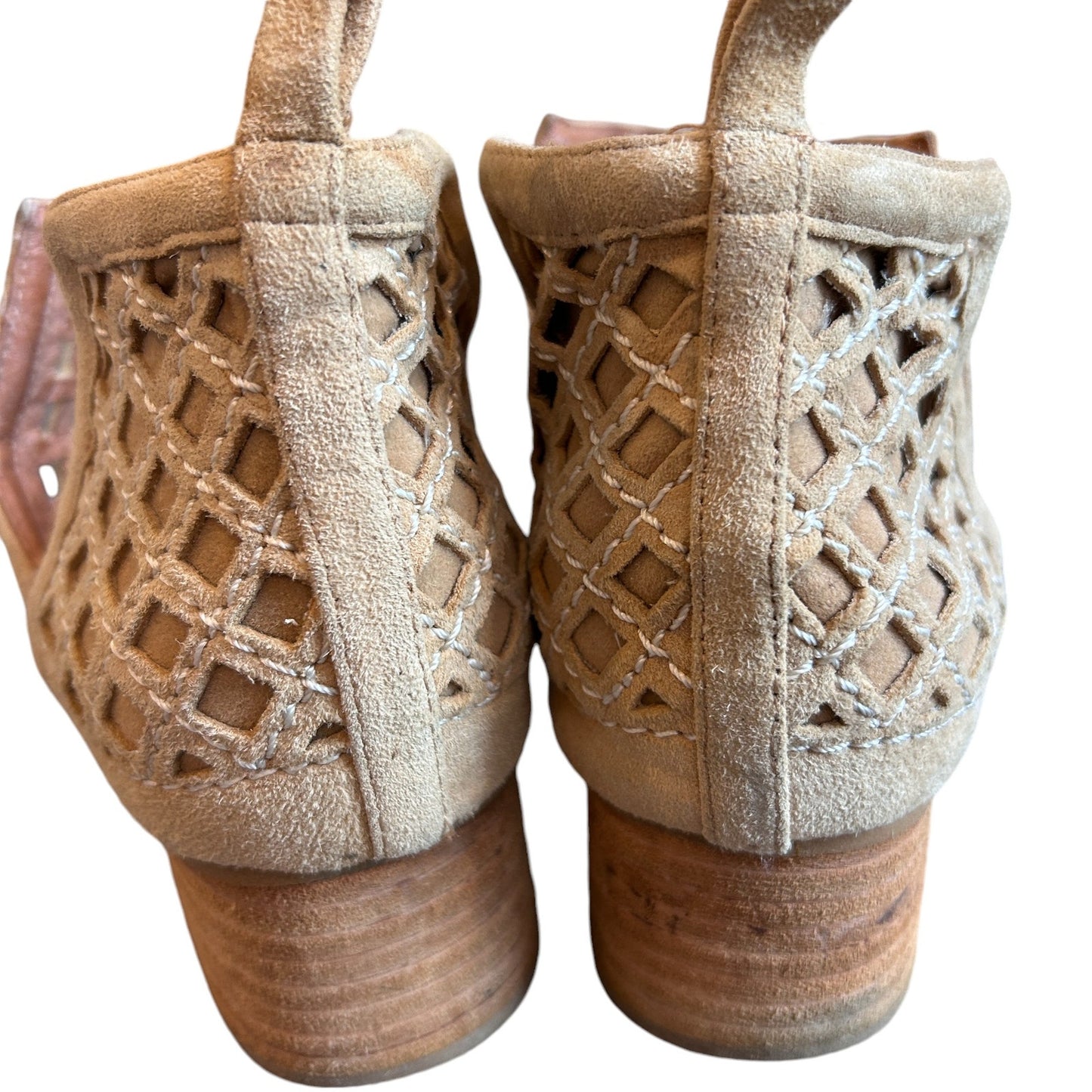 Jeffrey Campbell Taggart Tan Suede Lattice Cutout Ankle Bootiie Boot Size 9.5