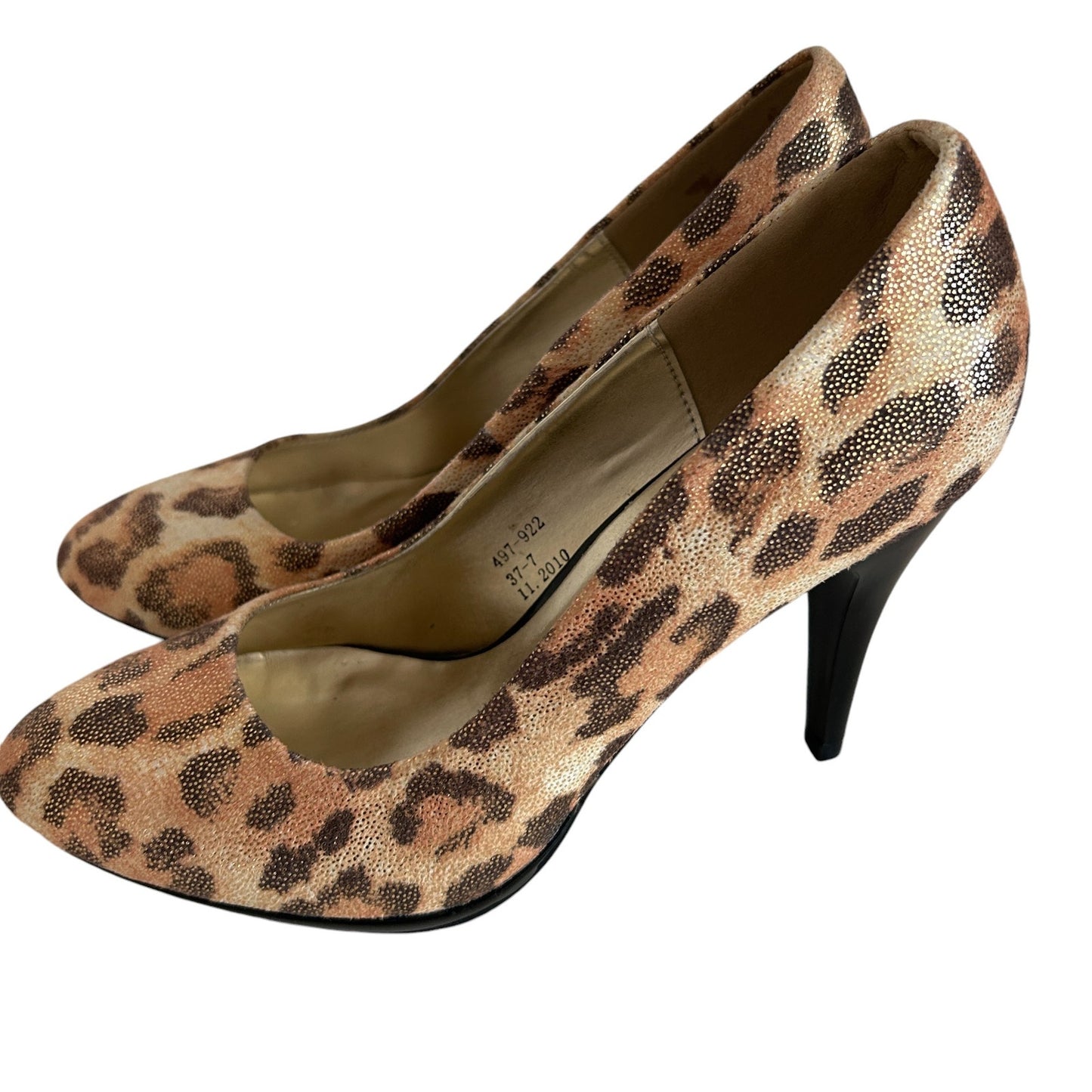 Centro Gold and Brown Textured Cheetah Round Toe Heels Pumps Womens Size 7