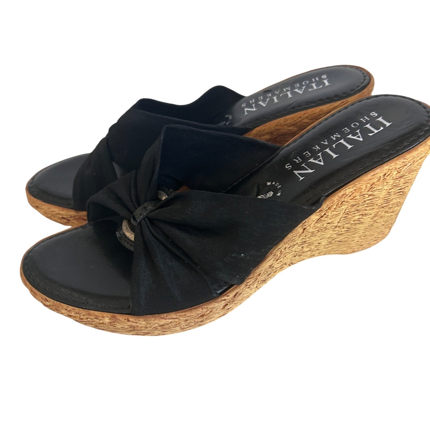 Italian Shoemakers Black Slip-On Wedge Sandals Heels Womens Size 6