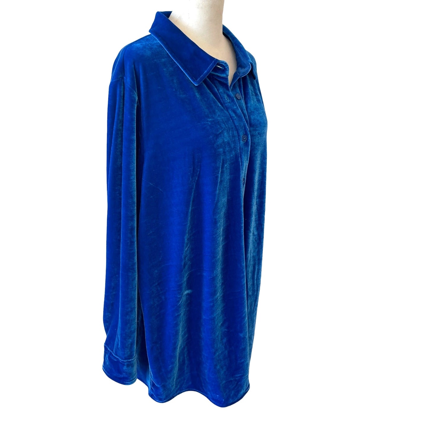 Soft Surroundings Royal Blue Velvet Button Down Top Lagenlook Size 1X