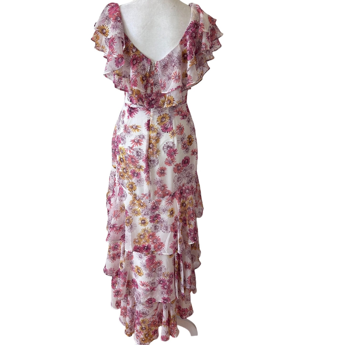 WAYF NEW Magenta Daisies Floral Ruffle Boho MaxiSleeveless Dress Womens Size XS