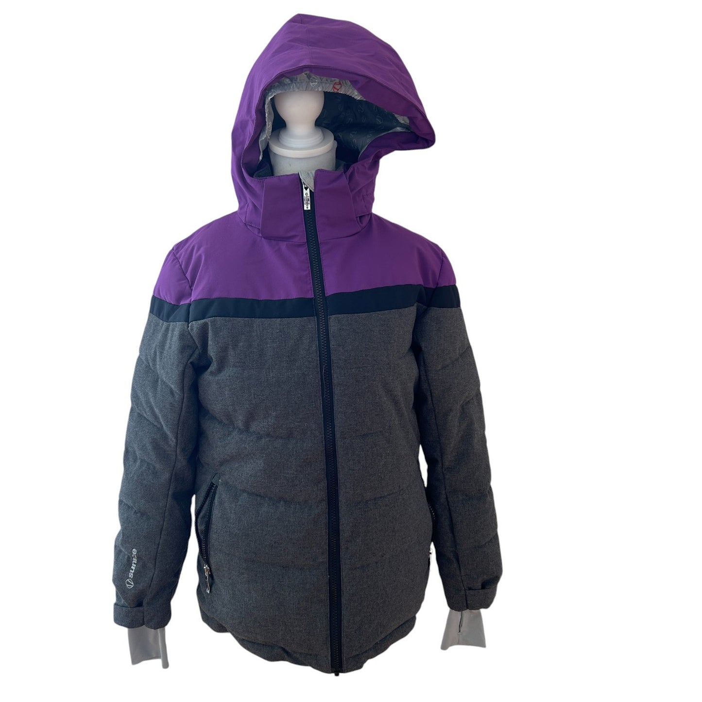 Sunice Purple and Gray Hooded Ski Jacket Detachable Hood Youth Size 14