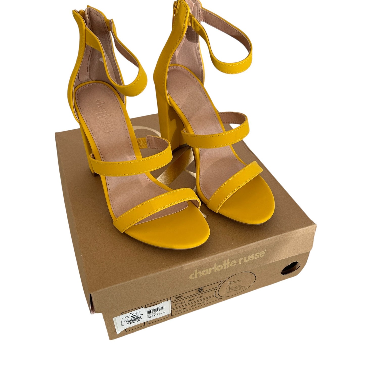 Charlotte Russe NEW Becca-03 Yellow Chunky Heels Back Zipper Womens Size 6