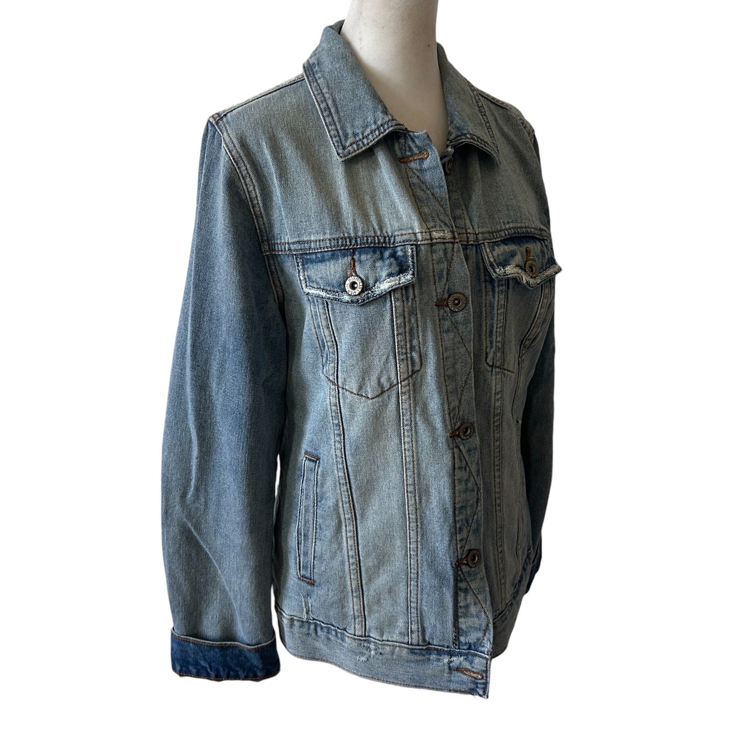 Wishlist Riley Denim Jacket Light Wash Slightly Distressed Womens Size Large