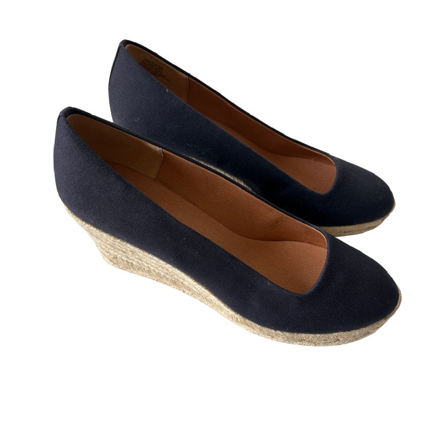 J. Crew Sevillle Espadrille Navy Blue Canvas Wedge Shoes Size 11