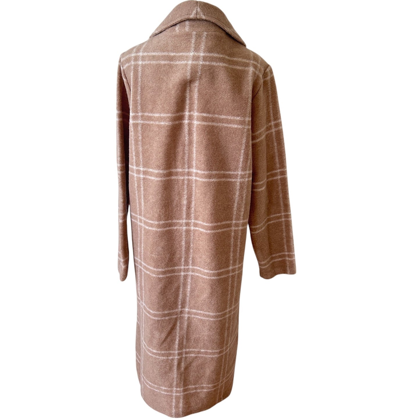 Rachel Zoe Camel Brown and White Plaid Wool Blend Coat Womens Size Large